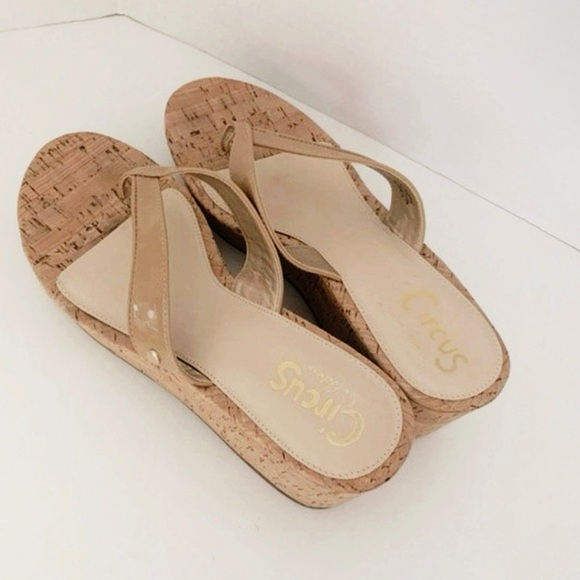 Circus Sam Edelman Raquel cork wedge platform heels sandals nude 10 M - Picture 6 of 12